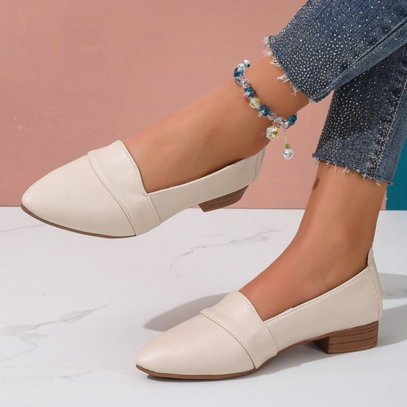 Womens Heels - รองเท้าสวมแบบสลิปออนสำหรับผู้หญิง รองเท้าสีพื้นแบบสวม ปลายแหลม ปากตื้น พื้นนุ่ม รองเท้าแตะแบบสวมสำหรับผู้หญิง