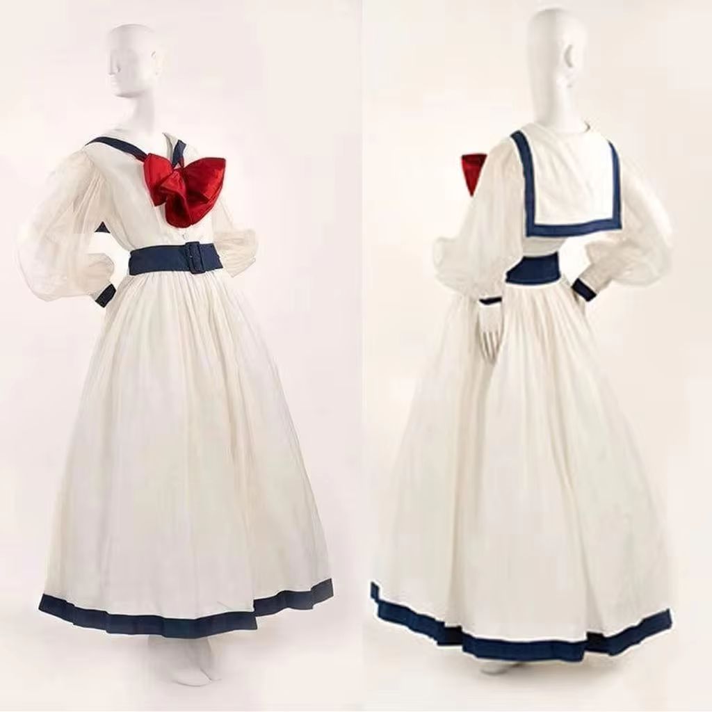 Evening Gown - 1900S ชุดวิคตอเรียน ชุดราตรี ชุดเดรสเรโทรสีขาว ชุดเดรสเรโทรสำหรับผู้หญิง สั่งทำพิเศษ