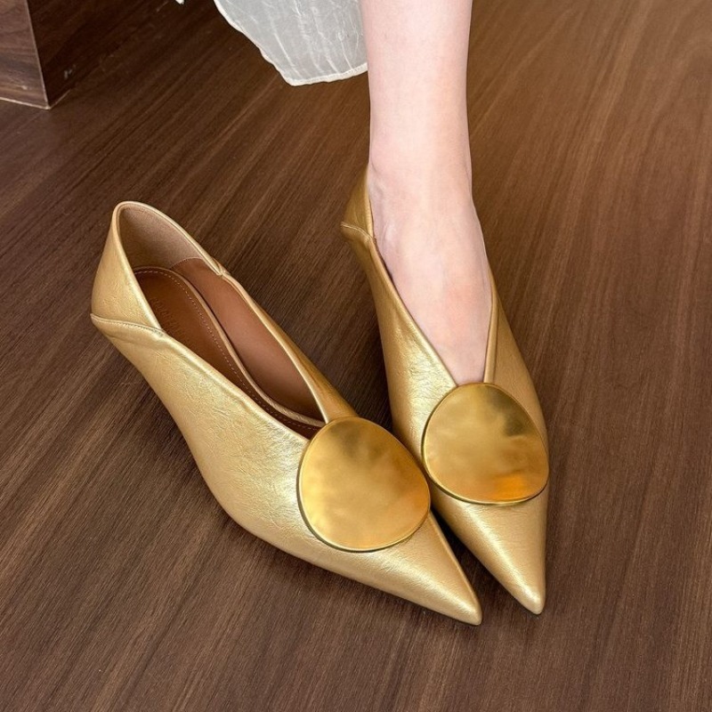 Womens Heels - รองเท้าส้นแบนแบบสวมหัวแหลมสำหรับผู้หญิง ฤดูใบไม้ผลิ/ฤดูร้อน 2025 แฟชั่นรองเท้าสไลด์แบบตื้น