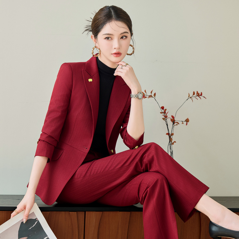 Women'S Red Formal Wear - ชุดสูทสีแดงสำหรับผู้หญิง ชุดคุณภาพสูงสำหรับฤดูใบไม้ร่วงและฤดูหนาว ชุดทำงานมืออาชีพที่ดูสง่างาม ชุดพิธีกร ชุดทำงาน
