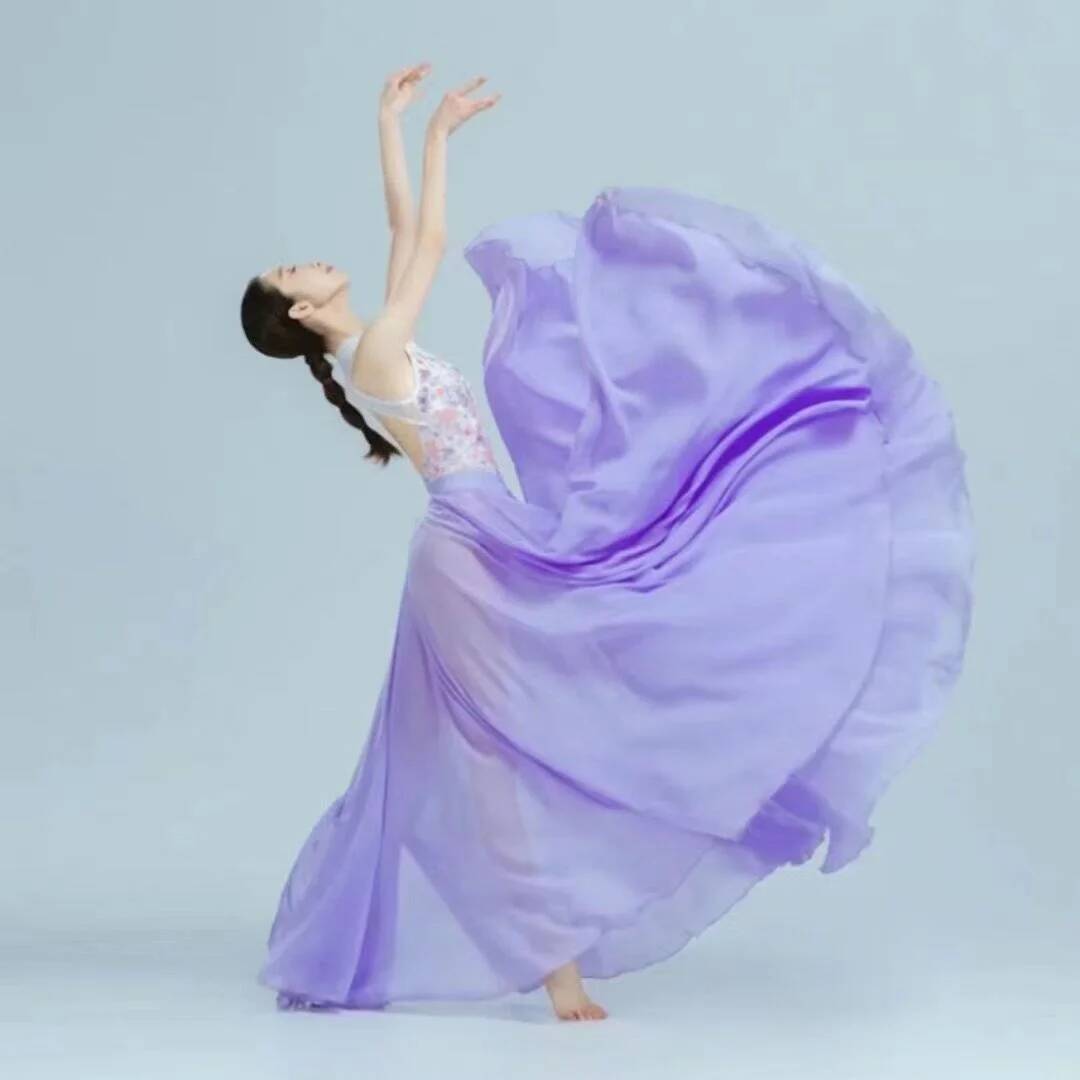 Formal Skirt - กระโปรงยาวสำหรับเต้นรำคลาสสิก ผ้าชีฟองสีม่วง แต่งลูกไม้ สำหรับผู้หญิง ฤดูใบไม้ร่วง-ฤดูหนาว 2022