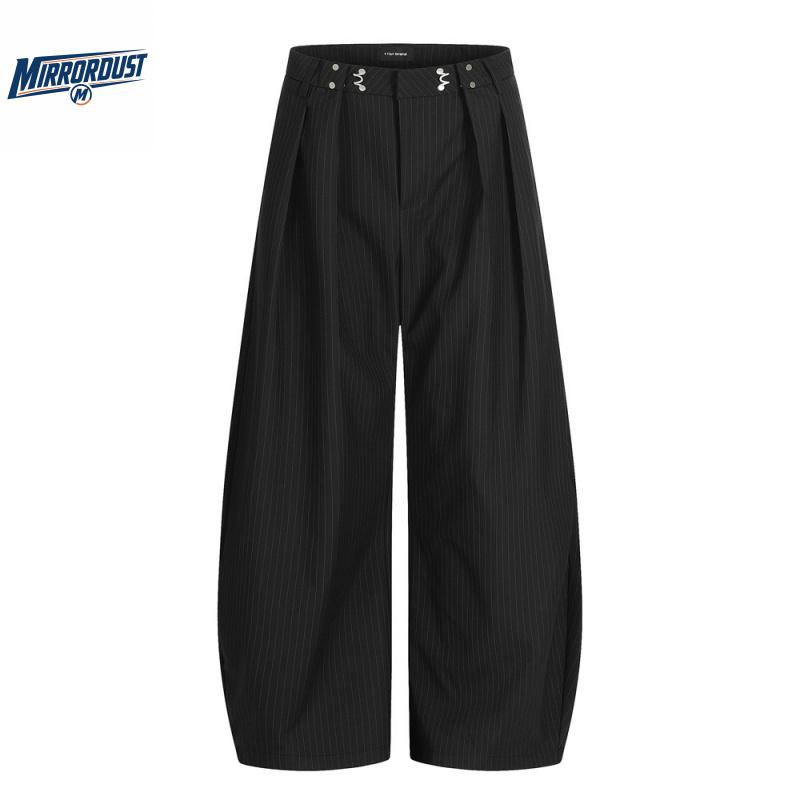 Tailored Trouser Wide - กางเกงขายาวทรงหลวมลายทางสำหรับผู้ชาย กางเกงทรงหลวมสไตล์วินเทจ กางเกงลำลองแฟชั่นเกาหลี