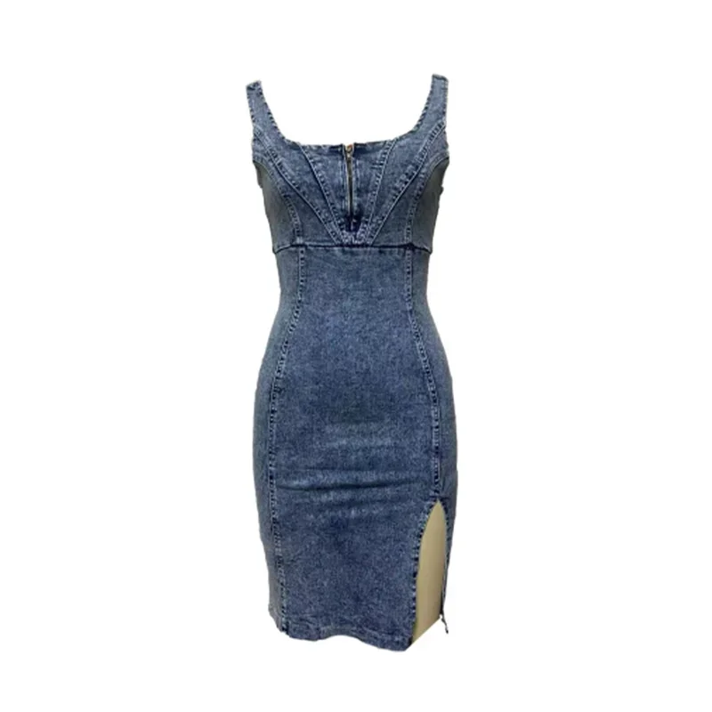 เดรสยีนส์ทรงสลิมฟิตสไตล์วินเทจ - Midi Dress บทวิจารณ์และราคา