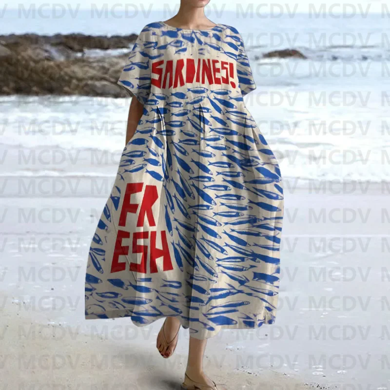 ญี่ปุ่น Vintage Fish Art พิมพ์ - Midi Dress บทวิจารณ์และราคา